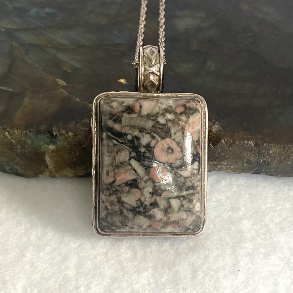 Sterling Silver 925 Rectangular Crinoid Fossil Ca… - image 4